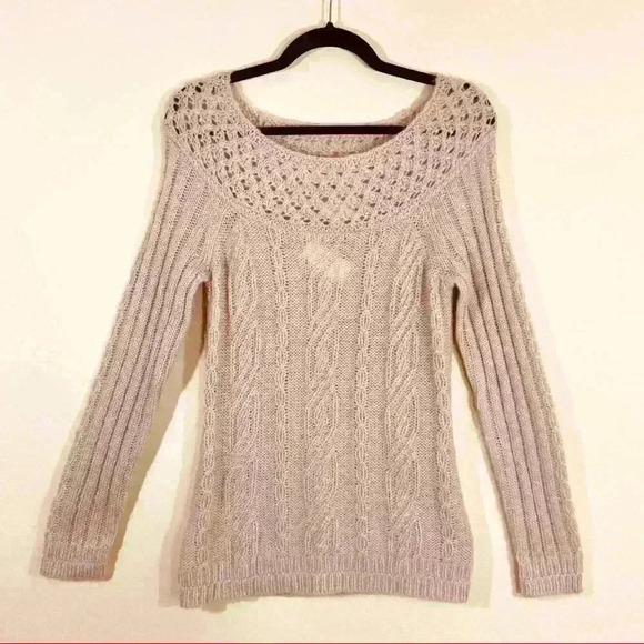 NWT Ann Taylor LOFT Tan Mohair Blend Crochet Open Knit Soft Sweater Tunic Size S - Picture 1 of 11